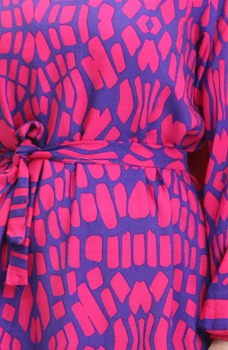Robe Viscose A Motifs Et Ceinturée 0473-02 Fuchsia 0473-02