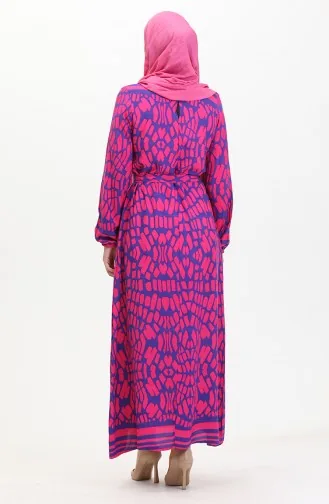 Robe Viscose A Motifs Et Ceinturée 0473-02 Fuchsia 0473-02
