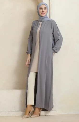 Side Stone Pattern Abaya 0464-06 Gray 0464-06