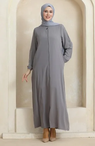 Side Stone Pattern Abaya 0464-06 Gray 0464-06