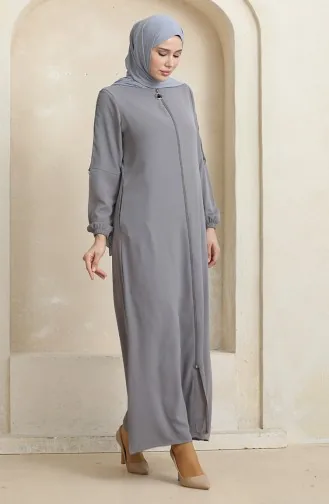 Side Stone Pattern Abaya 0464-06 Gray 0464-06