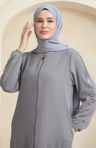 Side Stone Pattern Abaya 0464-06 Gray 0464-06