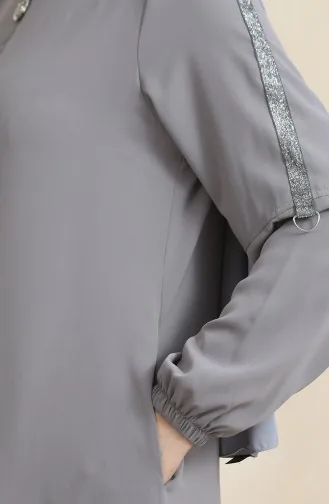 Side Stone Pattern Abaya 0464-06 Gray 0464-06