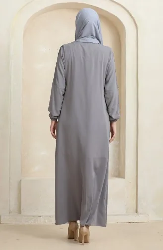 Side Stone Pattern Abaya 0464-06 Gray 0464-06