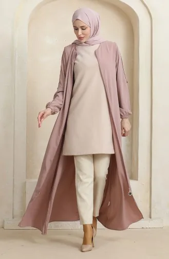 Abaya Motif Pierres Latérales 0464-07 Rose Poudré 0464-07