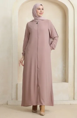 Abaya Motif Pierres Latérales 0464-07 Rose Poudré 0464-07