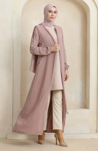Abaya Motif Pierres Latérales 0464-07 Rose Poudré 0464-07