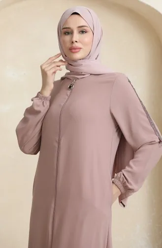 Abaya Motif Pierres Latérales 0464-07 Rose Poudré 0464-07