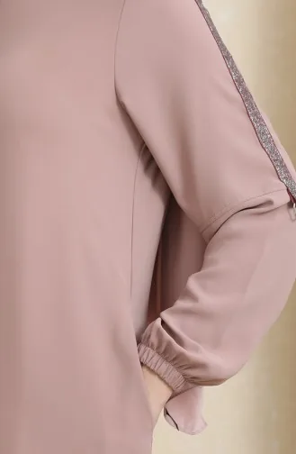 Abaya Motif Pierres Latérales 0464-07 Rose Poudré 0464-07
