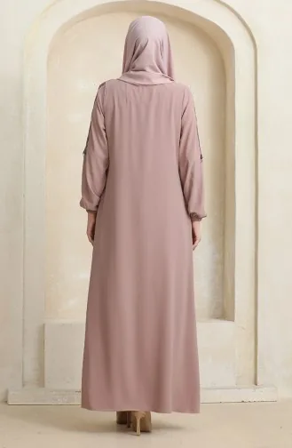 Abaya Motif Pierres Latérales 0464-07 Rose Poudré 0464-07