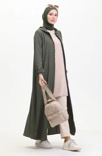Crepe Fabric Hooded Abaya 1029-05 Khaki 1029-05