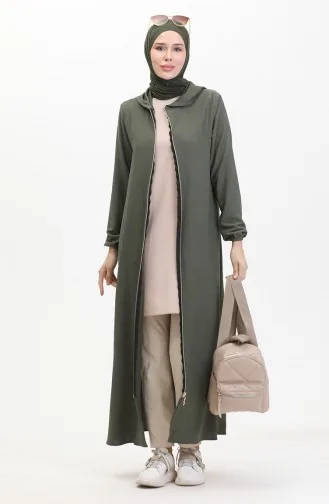 Crepe Fabric Hooded Abaya 1029-05 Khaki 1029-05