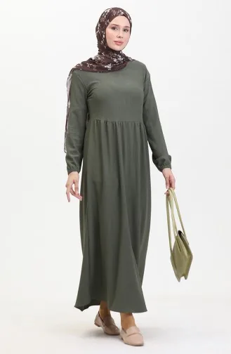Crepe Fabric Pleated Waist Dress 1016-04 Khaki 1016-04