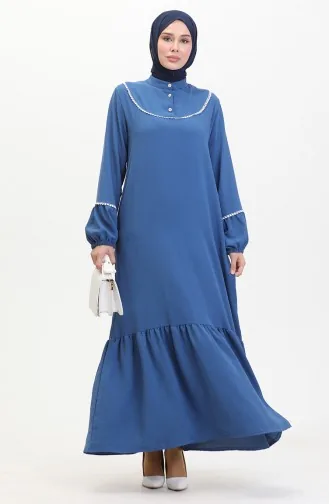Embroidered Dress With Elastic Sleeves 0470-02 Indigo 0470-02
