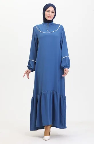 Embroidered Dress With Elastic Sleeves 0470-02 Indigo 0470-02
