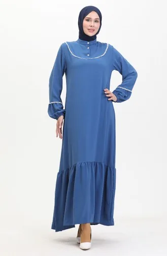 Embroidered Dress With Elastic Sleeves 0470-02 Indigo 0470-02