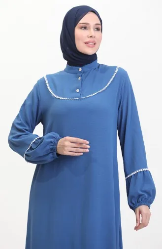 Embroidered Dress With Elastic Sleeves 0470-02 Indigo 0470-02