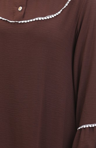 Robe Brodée A Manches Elastiques 0470-05 Marron 0470-05