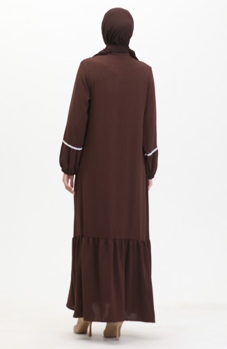 Robe Brodée A Manches Elastiques 0470-05 Marron 0470-05