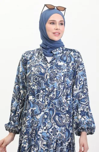 فستان فيسكوز منقوش 0472-01 كحلي 0472-01