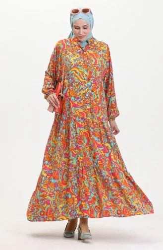 Gemustertes Viskosekleid 0472-03 Orange 0472-03