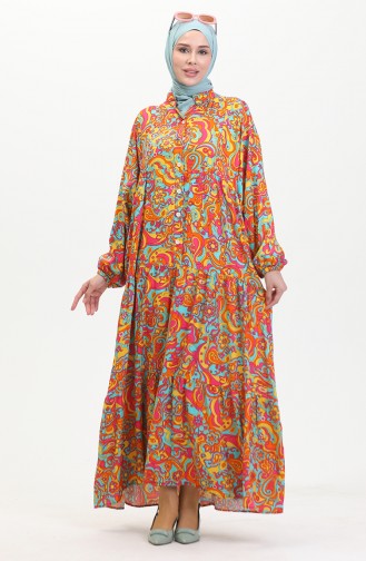 Robe Viscose à Motifs 0472-03 Orange 0472-03