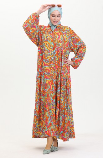 Robe Viscose à Motifs 0472-03 Orange 0472-03