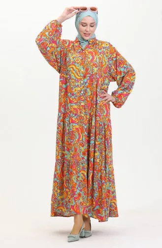 Gemustertes Viskosekleid 0472-03 Orange 0472-03