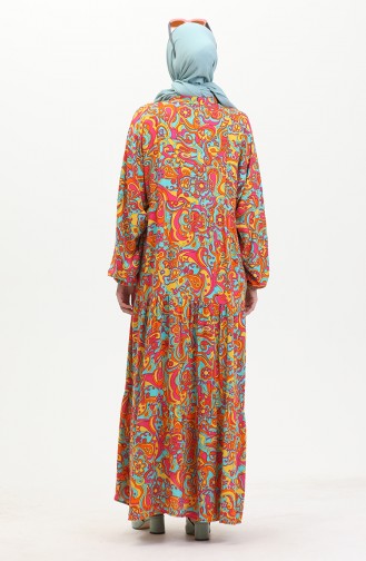 Robe Viscose à Motifs 0472-03 Orange 0472-03