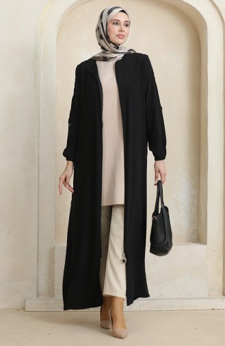 Side Stone Pattern Abaya 0464-05 Black 0464-05
