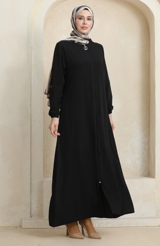 Side Stone Pattern Abaya 0464-05 Black 0464-05