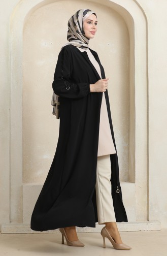 Side Stone Pattern Abaya 0464-05 Black 0464-05