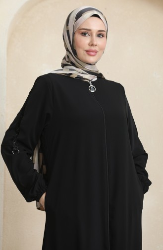 Side Stone Pattern Abaya 0464-05 Black 0464-05