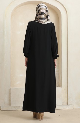 Side Stone Pattern Abaya 0464-05 Black 0464-05