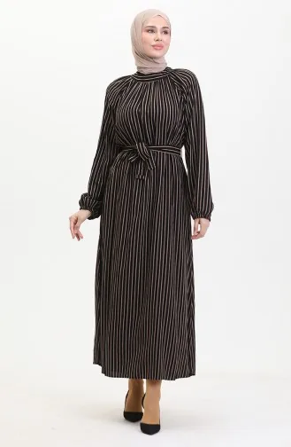 Gestreiftes Kleid Mit Gürtel 0468-01 Schwarz 0468-01