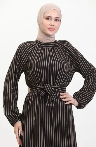 Gestreiftes Kleid Mit Gürtel 0468-01 Schwarz 0468-01
