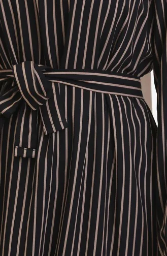 Gestreiftes Kleid Mit Gürtel 0468-01 Schwarz 0468-01