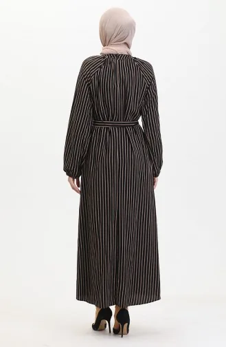 Gestreiftes Kleid Mit Gürtel 0468-01 Schwarz 0468-01