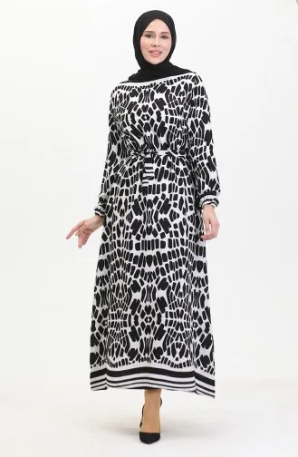 Viscose-jurk Met Patroon En Riem 0473-03 Zwart 0473-03