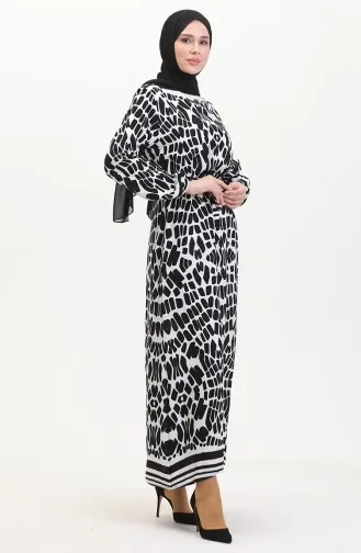 Viscose-jurk Met Patroon En Riem 0473-03 Zwart 0473-03