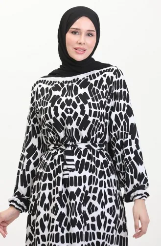 Viscose-jurk Met Patroon En Riem 0473-03 Zwart 0473-03