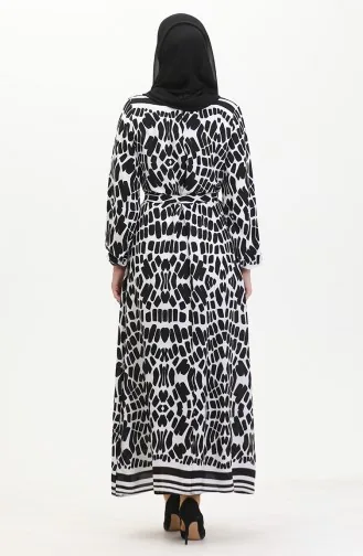 Viscose-jurk Met Patroon En Riem 0473-03 Zwart 0473-03