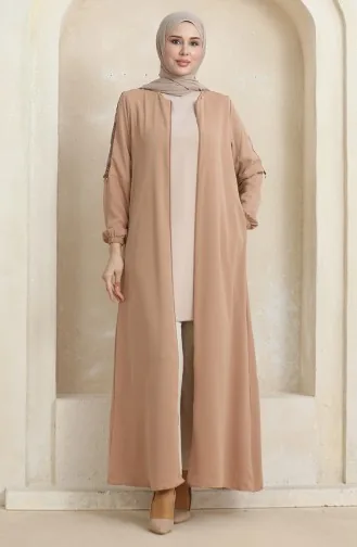 Abaya Motif Pierre Latéral 0464-02 Beige Foncé 0464-02