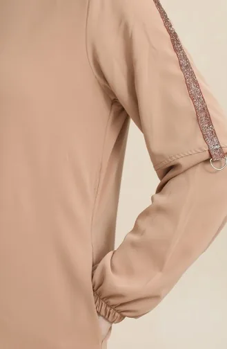 Abaya Motif Pierre Latéral 0464-02 Beige Foncé 0464-02