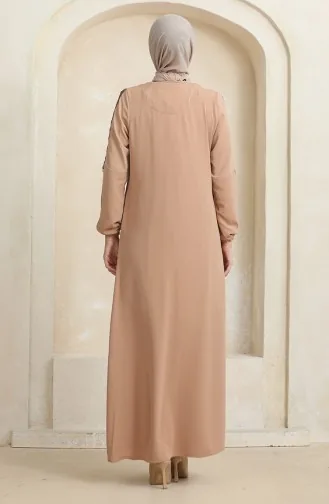 Abaya Motif Pierre Latéral 0464-02 Beige Foncé 0464-02