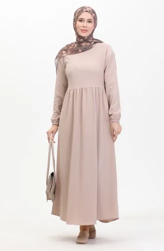 Bürümcük Jurk Van Stof Met Verzamelde Taille 1016-05 Mink 1016-05