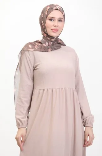 Bürümcük Jurk Van Stof Met Verzamelde Taille 1016-05 Mink 1016-05