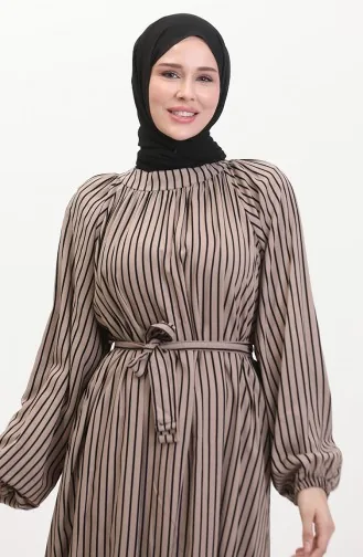 Robe A Rayure Ceinturée 0468-02 Vison 0468-02