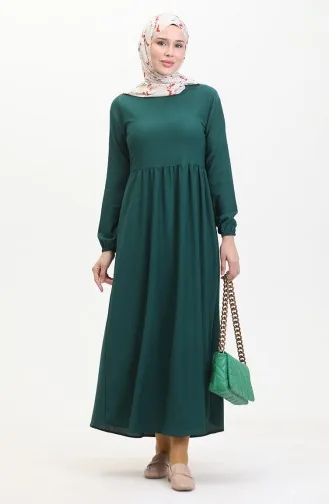 Bürümcük Robe Taille Froncée En Tissu 1016-03 Vert Emeraude 1016-03
