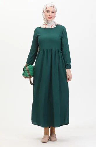 Bürümcük Robe Taille Froncée En Tissu 1016-03 Vert Emeraude 1016-03